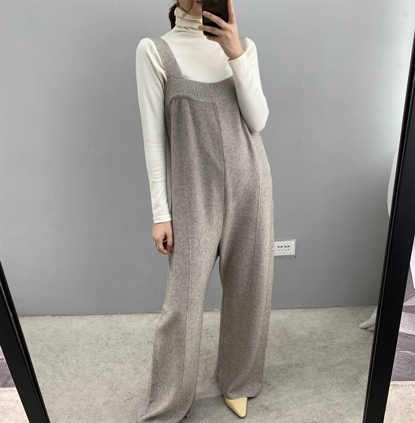 Autumn winter thickened wide leg knitted jumpsuit