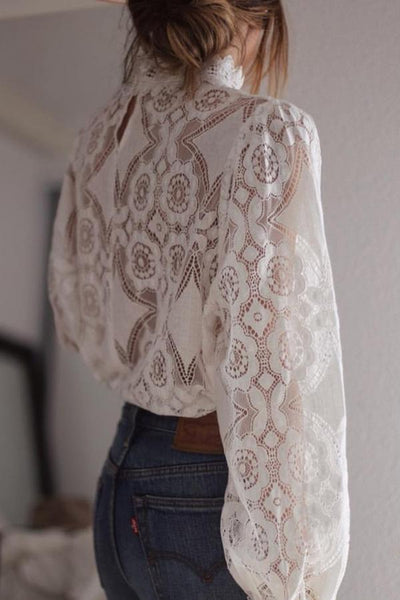 Long-sleeved Stand-collar Lace Top