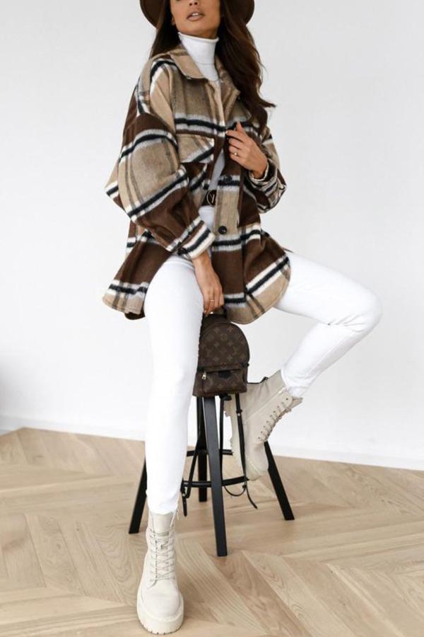 Casual Loose Plaid Long Sleeve Lapel Shirt