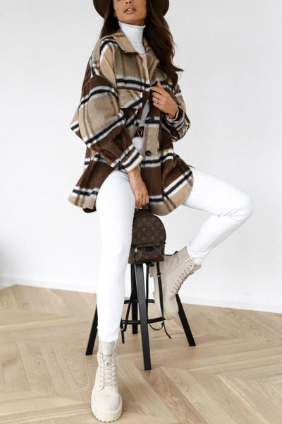 Casual Loose Plaid Long Sleeve Lapel Shirt