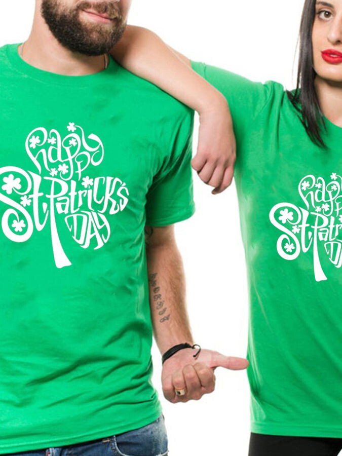 T-shirt à manches courtes avec trèfle de la Saint-Patrick pour femmes 