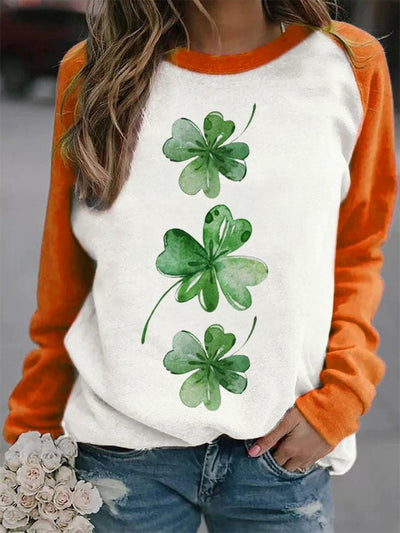 Sweat-shirt décontracté à imprimé trèfle de la Saint-Patrick pour femmes 