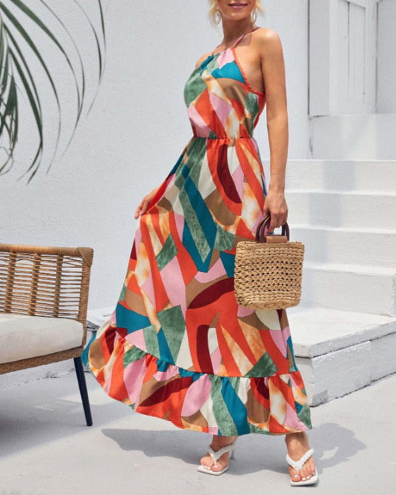 Ärmelloses Maxikleid mit Resort-Print 