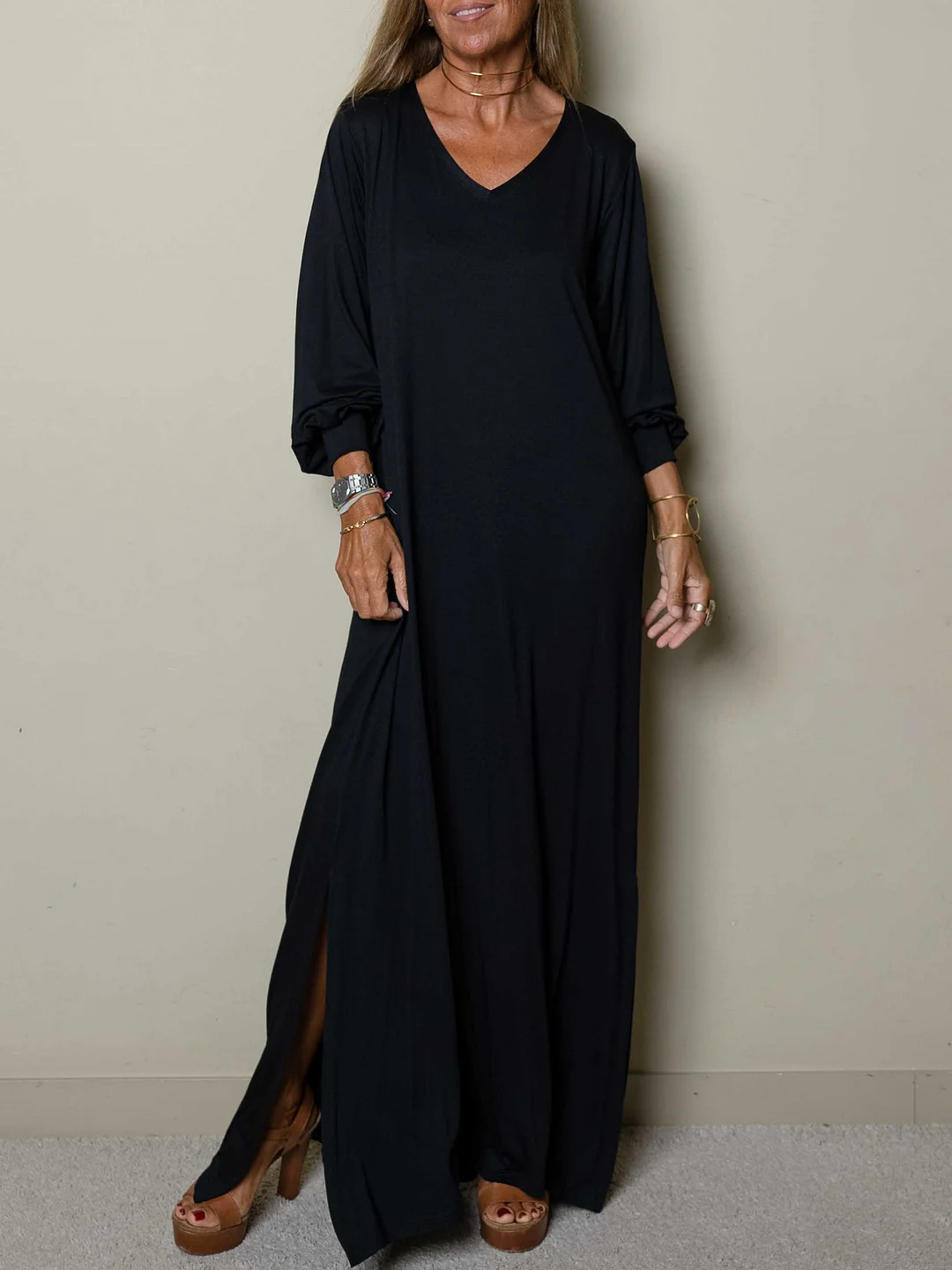 Casual Classic V-neck Maxi Dress