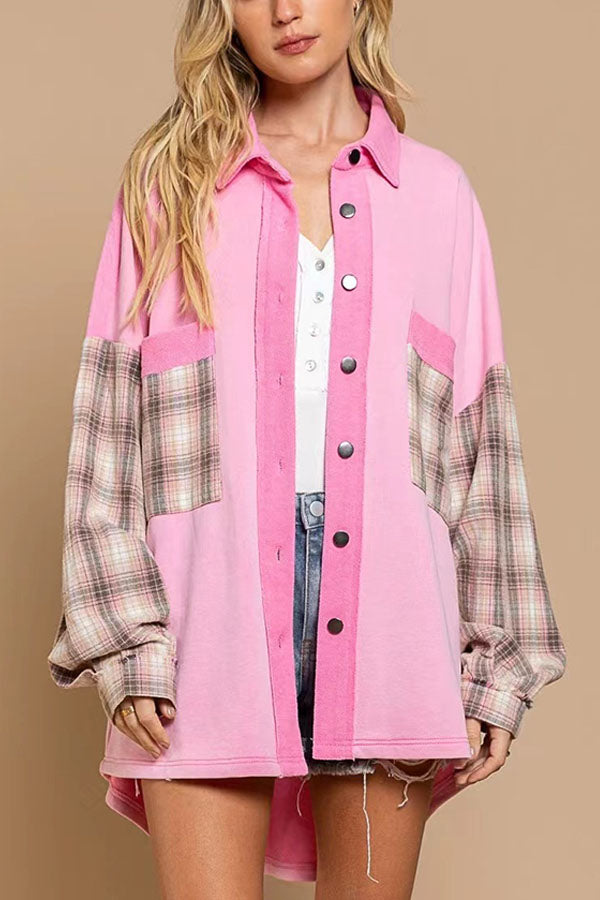 Street Cardigan Lockere Karo-Colorblock-Bluse Jacke