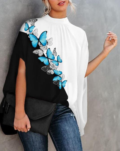 New Printed Crew Neck Bat Shirt Short Sleeve Loose Top