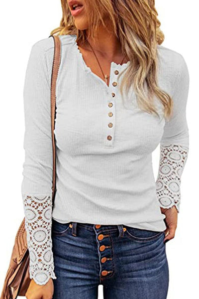 Flowers Round Neckline Long Sleeve Blouses