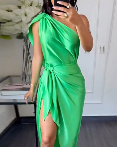 One Shoulder Strap Solid Color Dress