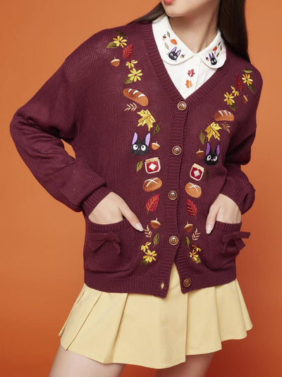 Jiji And Autumn Pattern Embroidery Cardigan