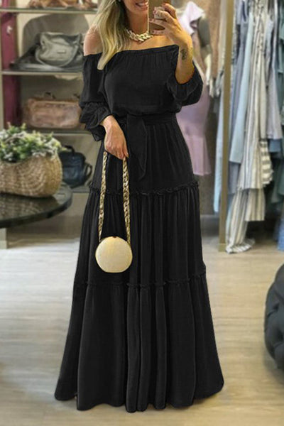 Lace-up Ruffled Boho Sexy Off-the-shoulder Maxi Dress