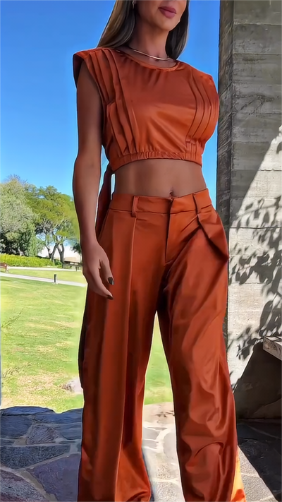 Casual Two Piece Set Crop Tank Top & Wide Leg Pants