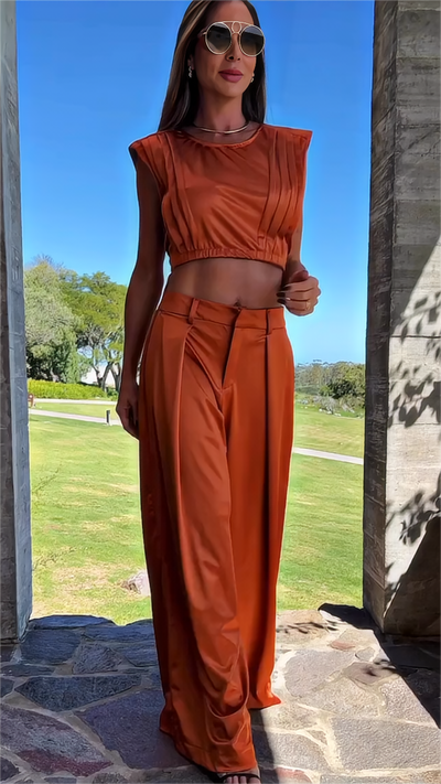 Casual Two Piece Set Crop Tank Top & Wide Leg Pants