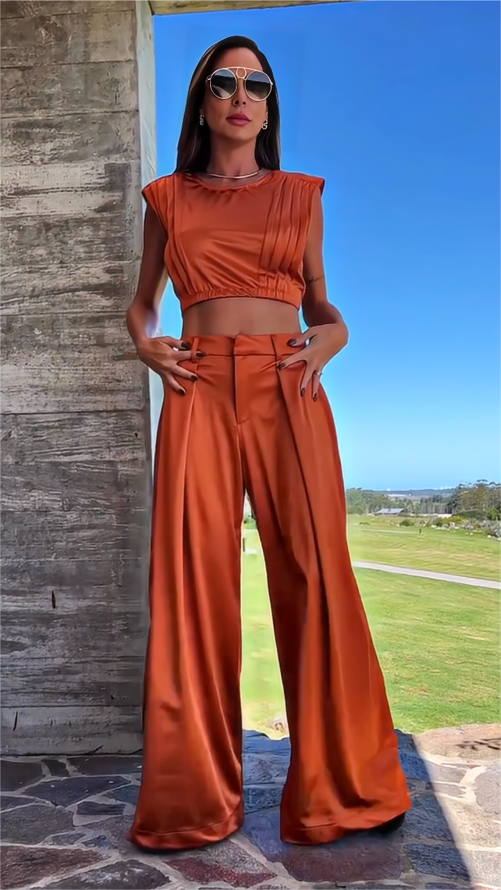 Casual Two Piece Set Crop Tank Top & Wide Leg Pants