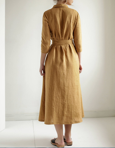 Robe mi-longue élégante à col à revers vintage 