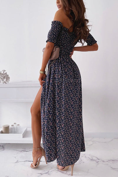 Stolen Moment Floral Smocked Slit Midi Dress