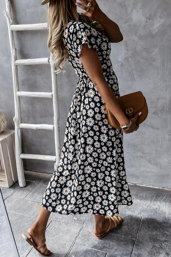 Floral V-neck Wrapped Midi Dress