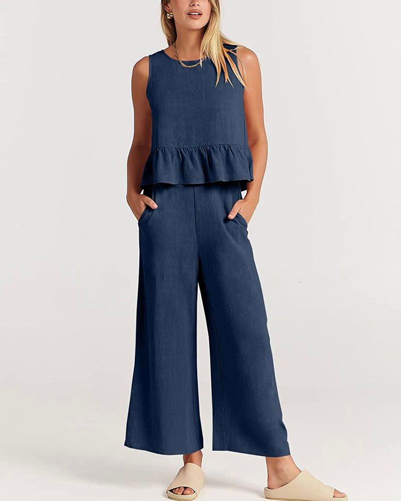 Summer's new pleated casual two-piece set