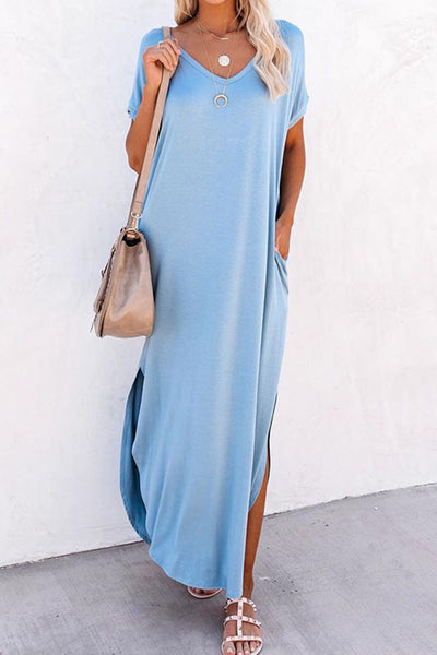 Solid Color Loose Irregular Long Dress