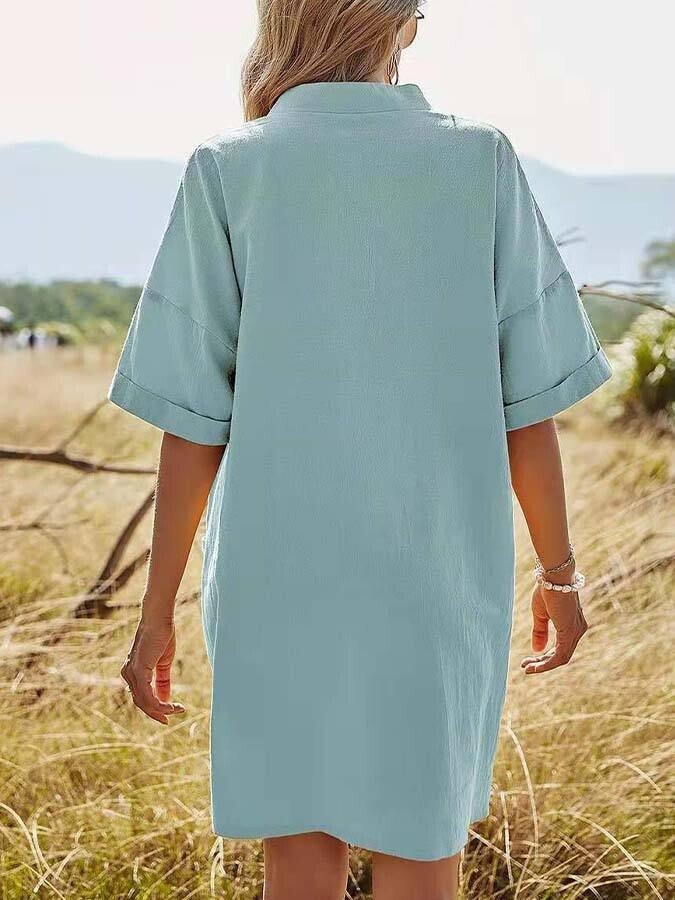 Robe ample à col en V et poches pour femmes 