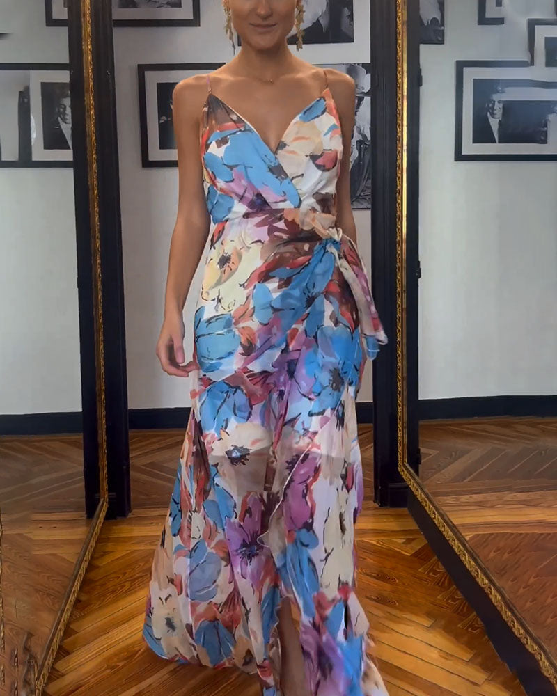 Elegant Floral Print Slip Dress