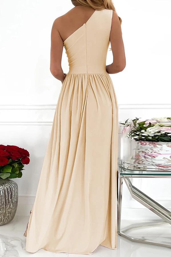 Einfarbiges, einschultriges Party-/Elegantes Maxikleid