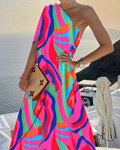 Fashion Loose One Shoulder Print Dress