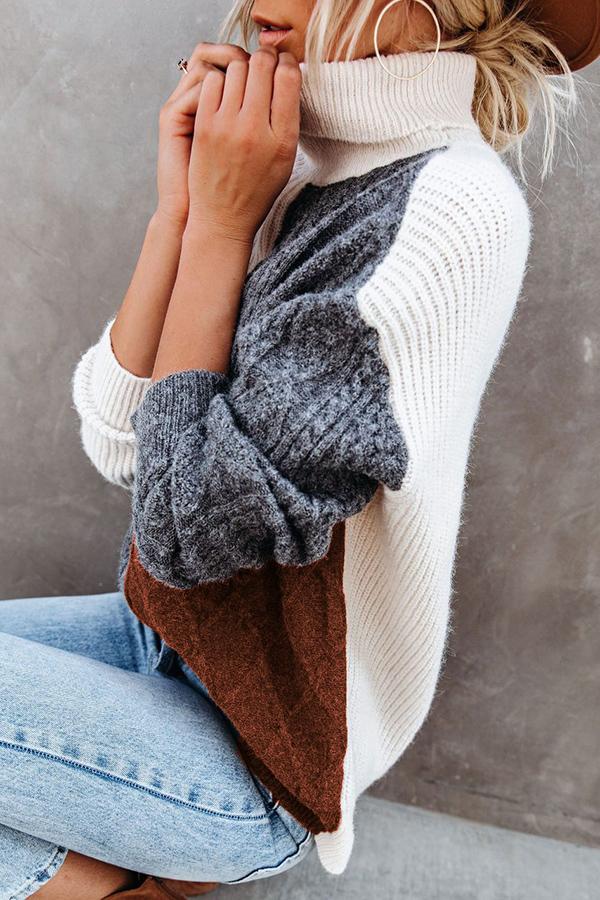 Casual Loose High Neck Contrast Sweater