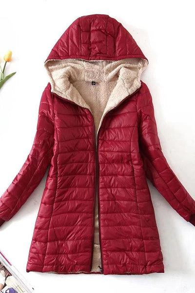 Women's long waterproof fleece lambswool warm coat