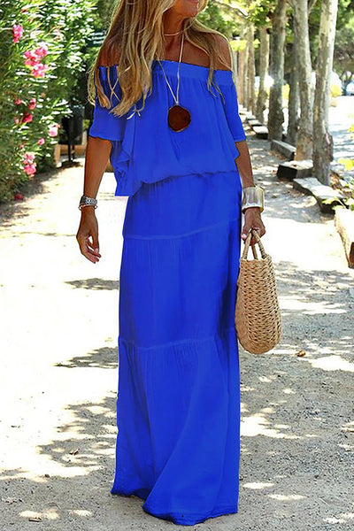 Casual Off Shoulder Solid Beach Maxi Dress