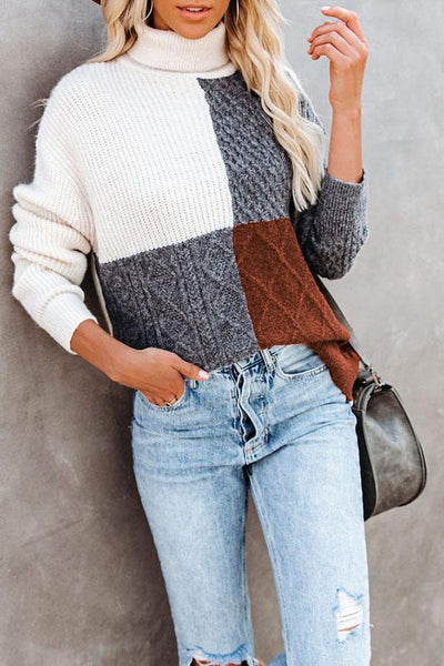 Casual Loose High Neck Contrast Sweater