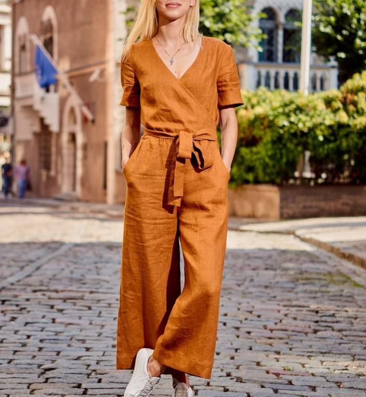 News Short-sleeved solid-color Jumpsuits