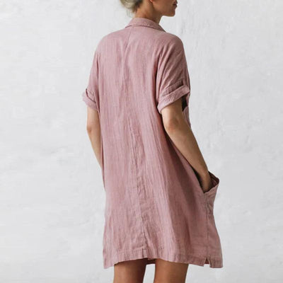 Casual Linen Pockets Mini Dress