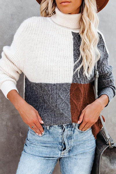 Casual Loose High Neck Contrast Sweater