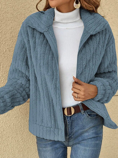 Veste courte revers fermeture éclair manteau d'hiver chaud en peluche polaire fermeture éclair manteau décontracté haut 