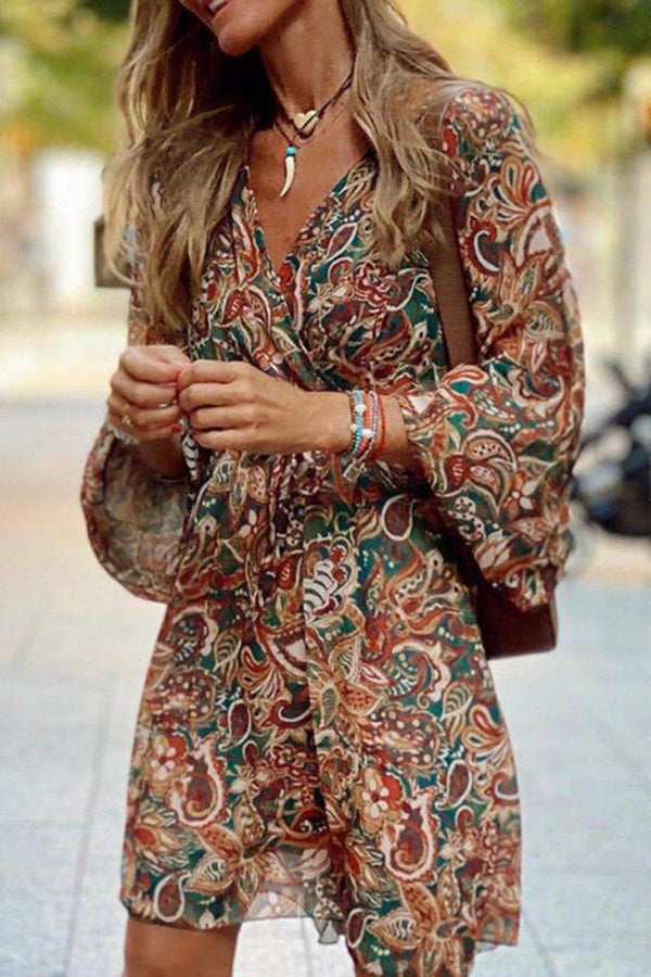 Print 3/4 Sleeves Dropped Shoulder A-Line Above Knee Casual Dresses