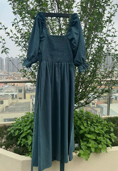 Französisches Kleid mit Rüschen und Laternenärmeln, vielseitig tragbar, Ziegelrot