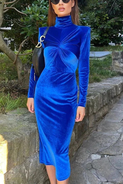 Flawless Beauty Twist Front Velvet Midi Dress