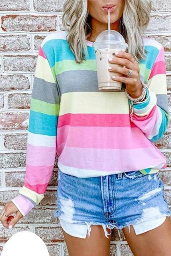 Candy Striped Long Sleeves Pullover Top