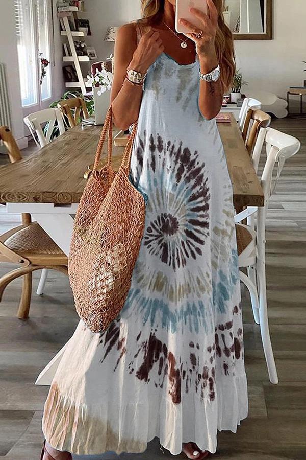 Tie-dye Sleeveless Flared Long Dress