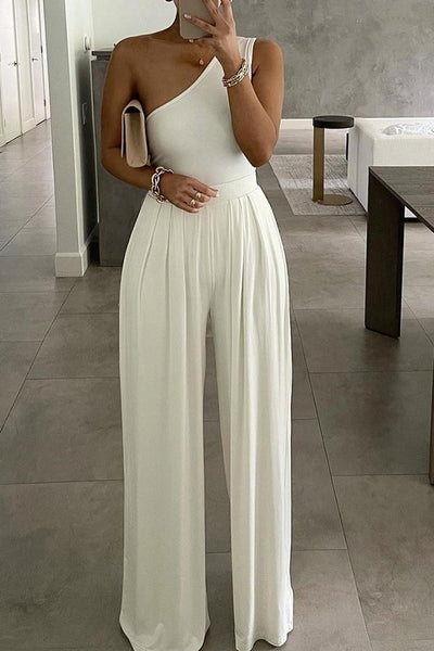 Jumpsuit mit unregelmäßigem, einfarbigem One-Shoulder-Design 