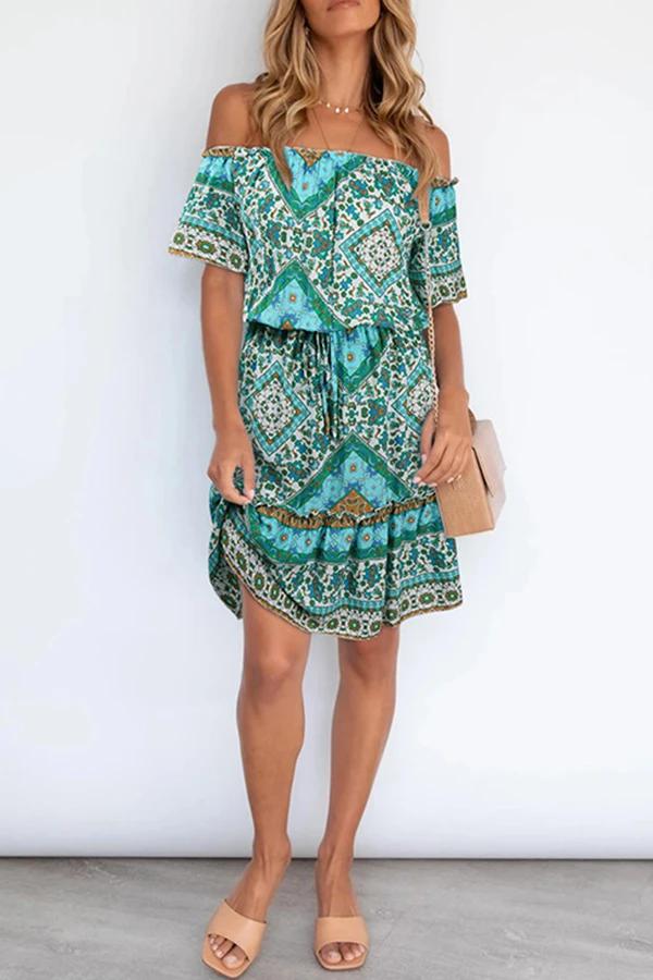 Bohemian Off Shoulder Short Sleeve Dress