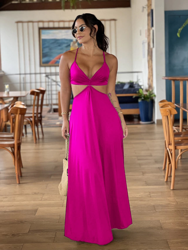 Rückenfreies, Cut-Out-Urlaubs-Maxi-Unterkleid mit Schnürung