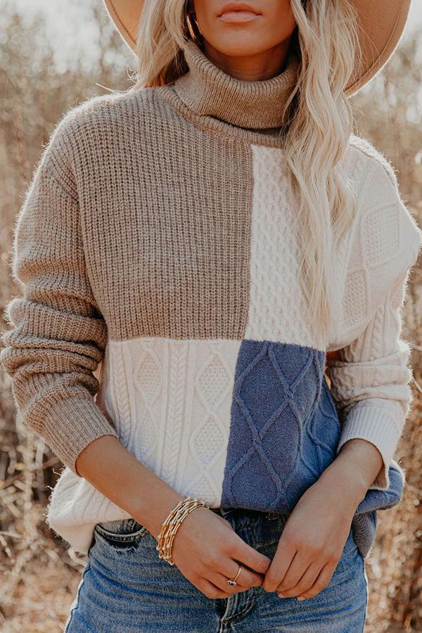 Casual Loose High Neck Contrast Sweater