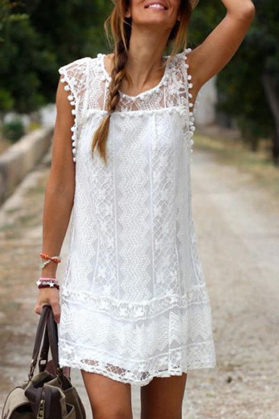 Elegant Lace Stitching Sleeveless Mini Dress