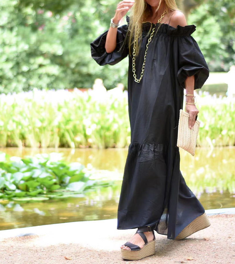 One-shoulder Puffy Sleeves Maxi Dress