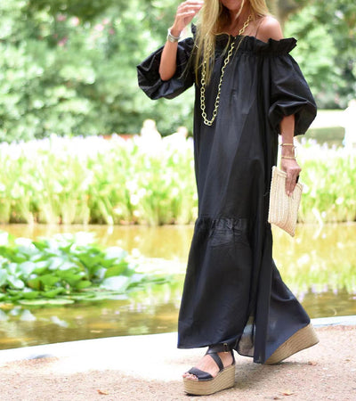 One-shoulder Puffy Sleeves Maxi Dress