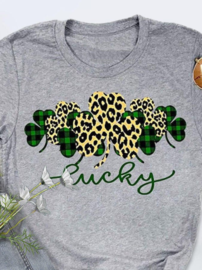 Leopard-Painted Clover Short-Sleeve T-Shirt