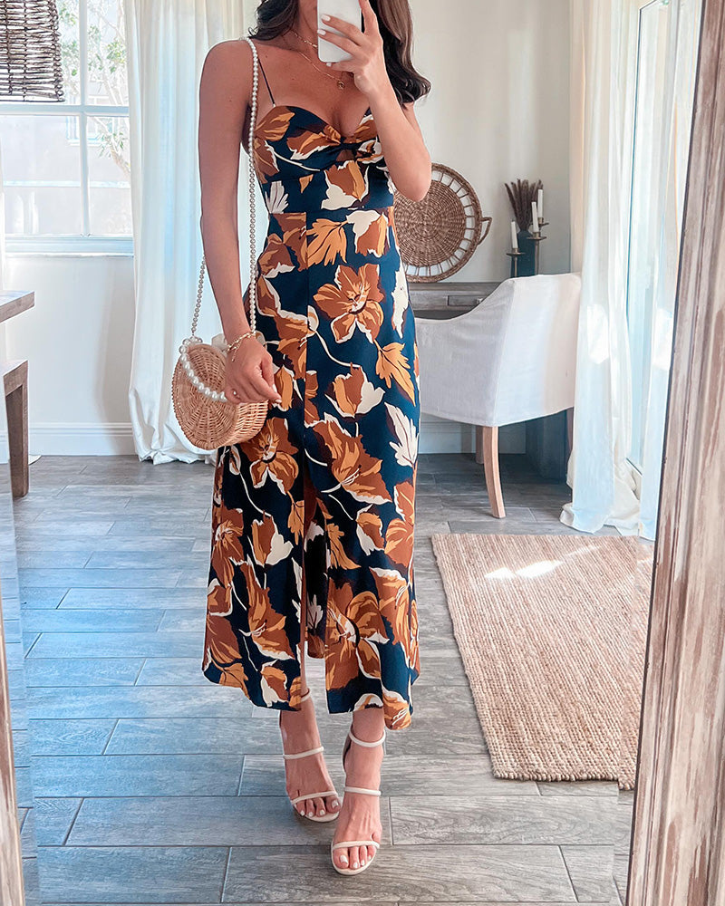 All-in-One-Kleid mit Trägern und Print 