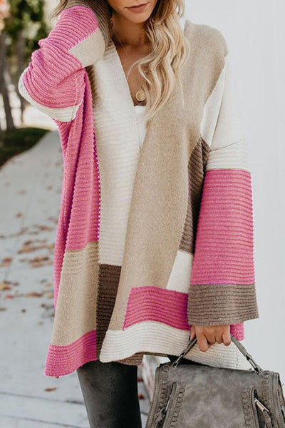 Cardigan pull ouvert sur le devant en blocs de couleurs