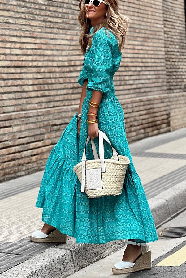 Special Treat Printed Elastic Waist Shirt Maxi Dress